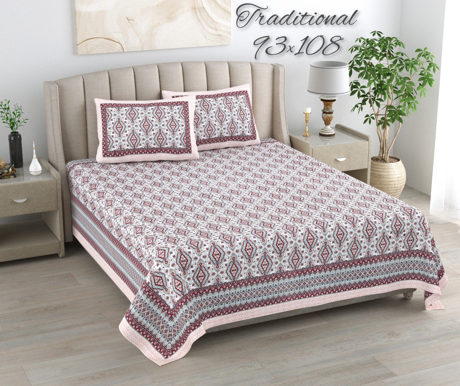 100%pure cotton traditional design bedsheet with 2 pillow cover