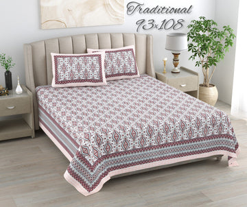 100%pure cotton traditional design bedsheet with 2 pillow cover