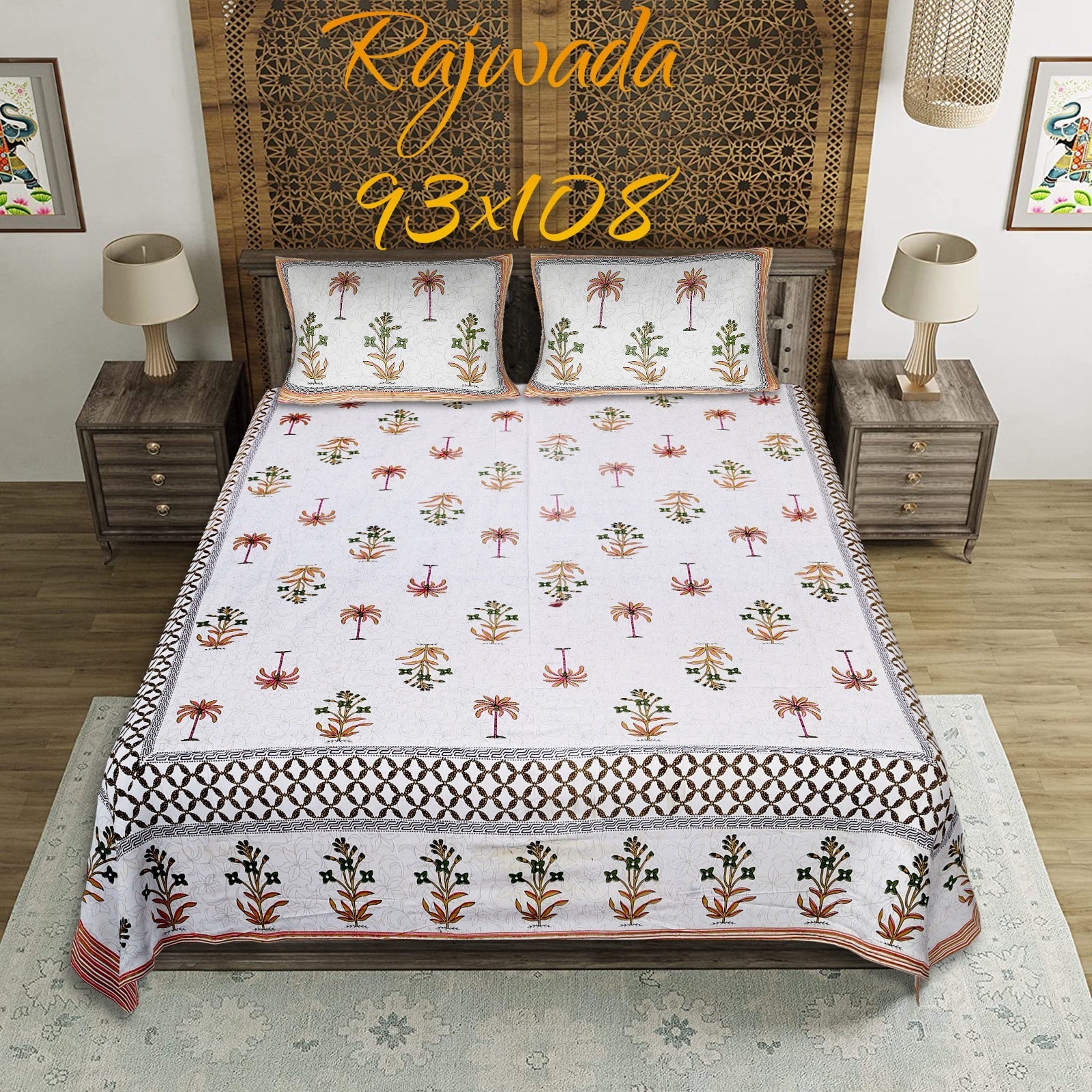 100%pure cotton traditional design bedsheet with 2 pillow cover