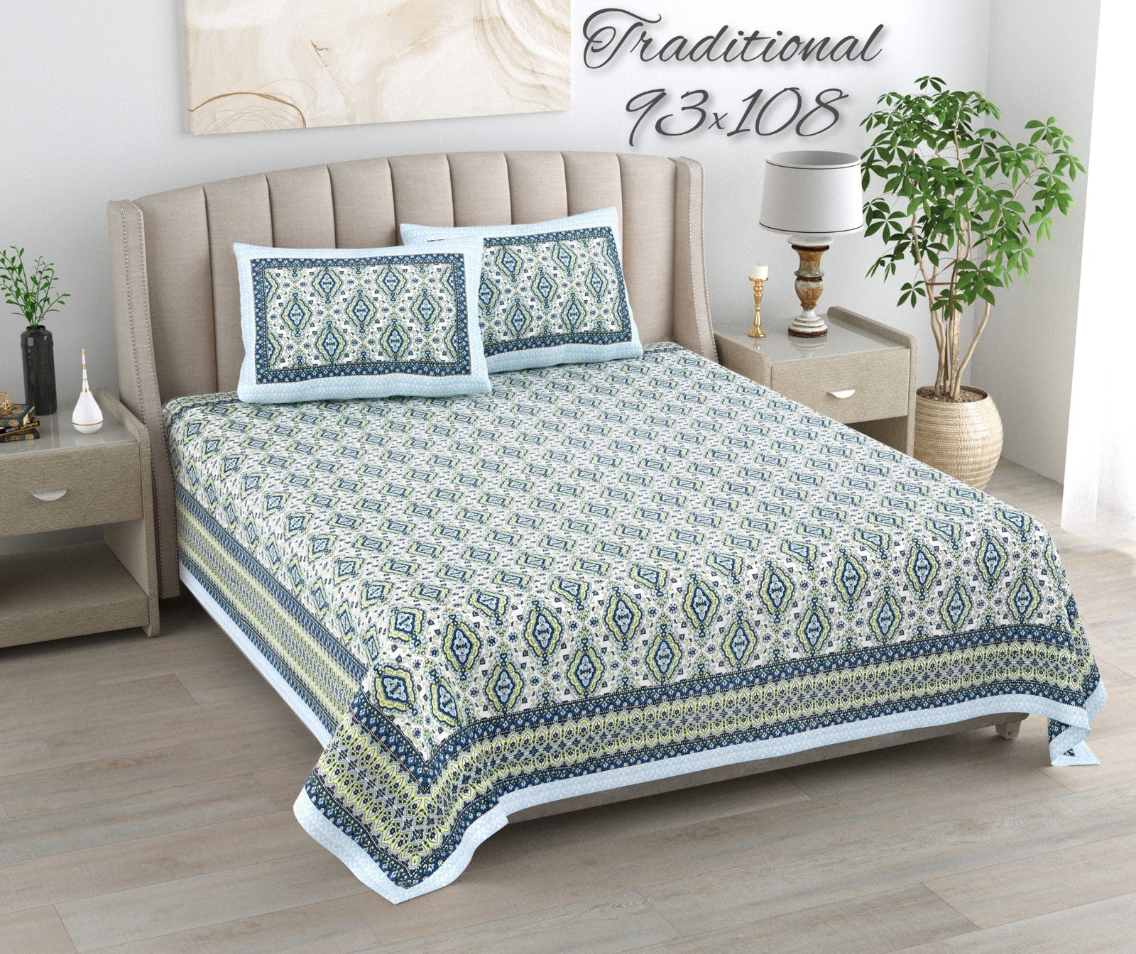 100%pure cotton traditional design bedsheet with 2 pillow cover