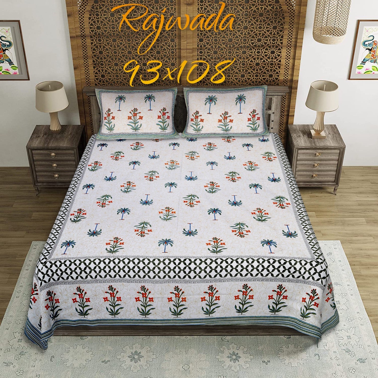 100%pure cotton traditional design bedsheet with 2 pillow cover