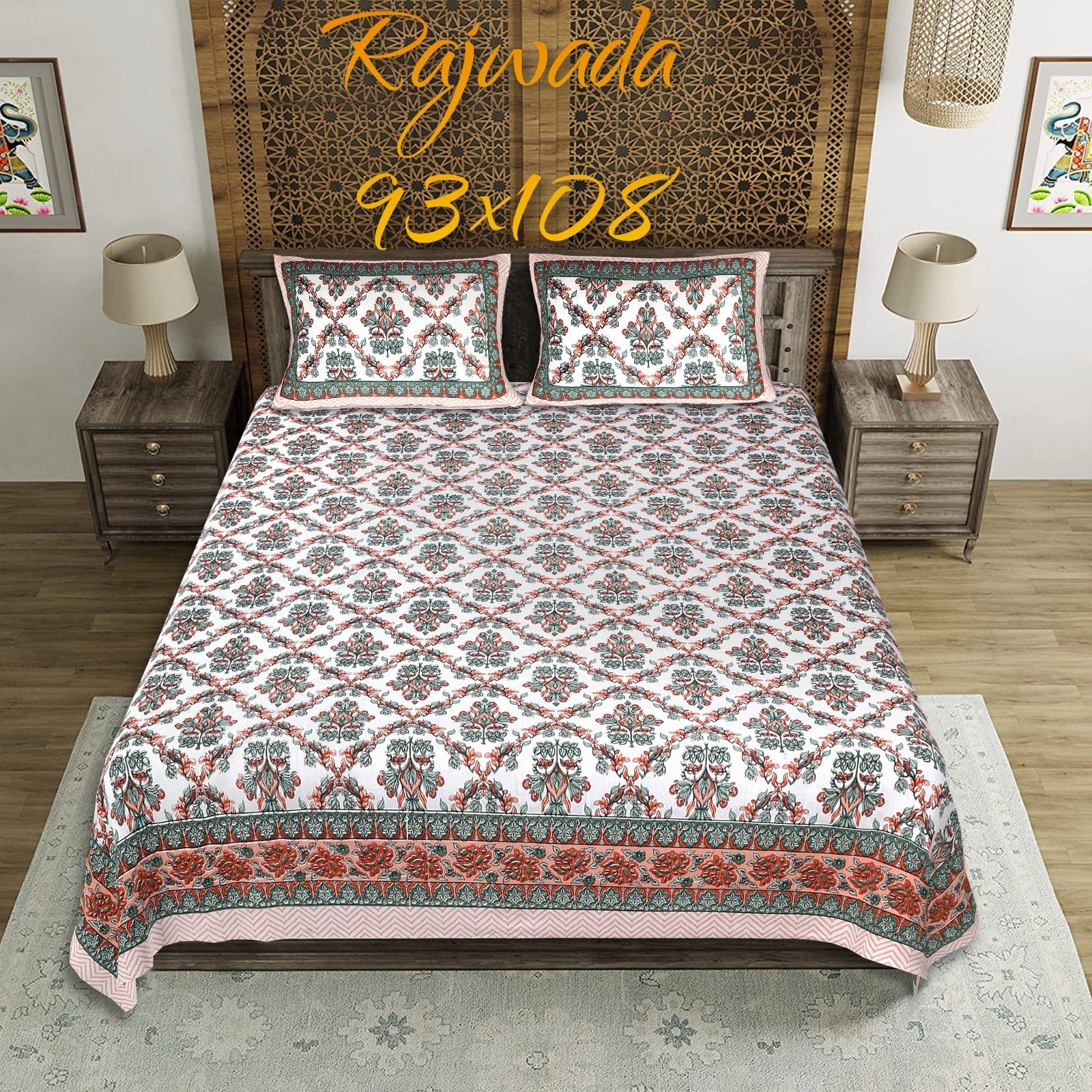 100%pure cotton traditional design bedsheet with 2 pillow cover