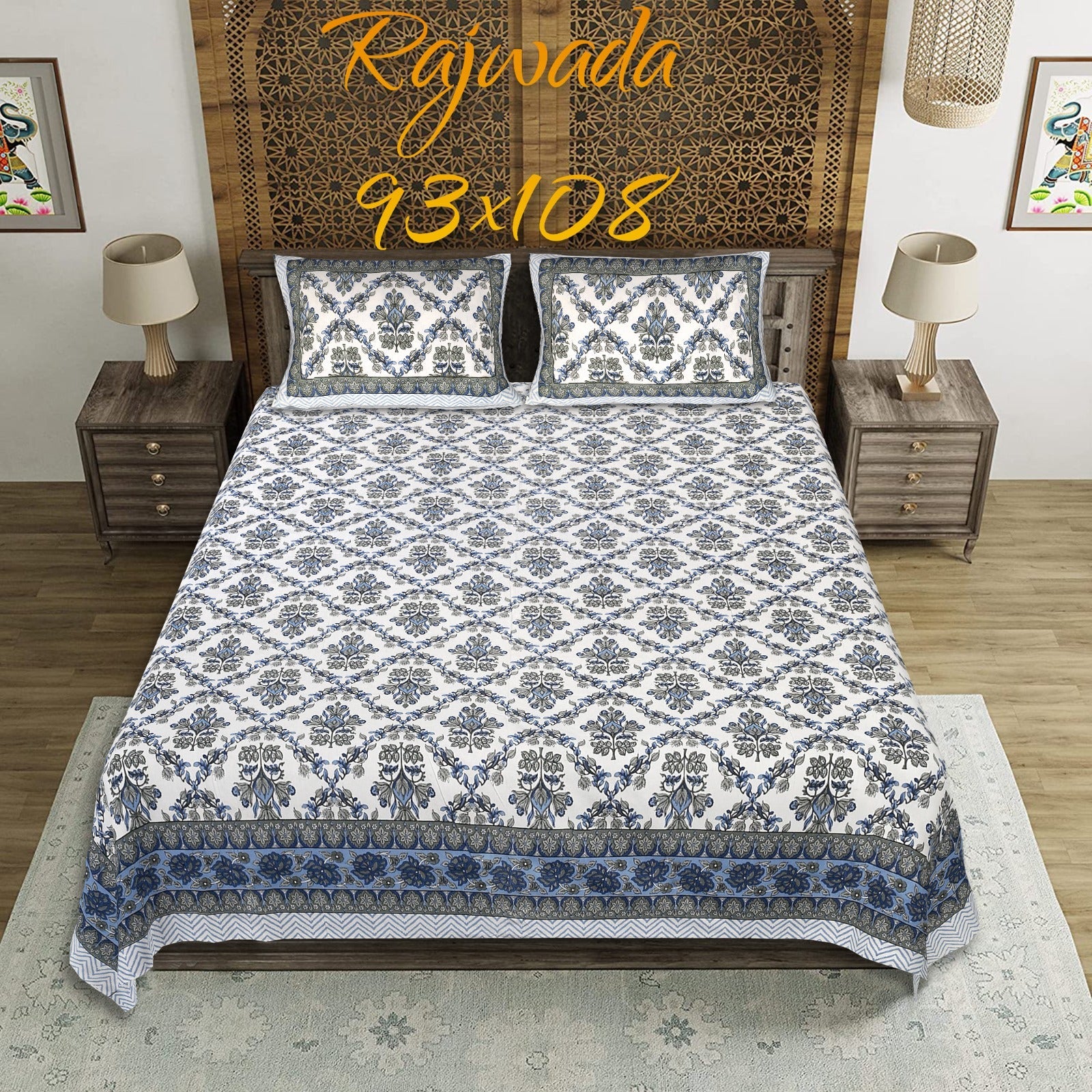 100%pure cotton traditional design bedsheet with 2 pillow cover