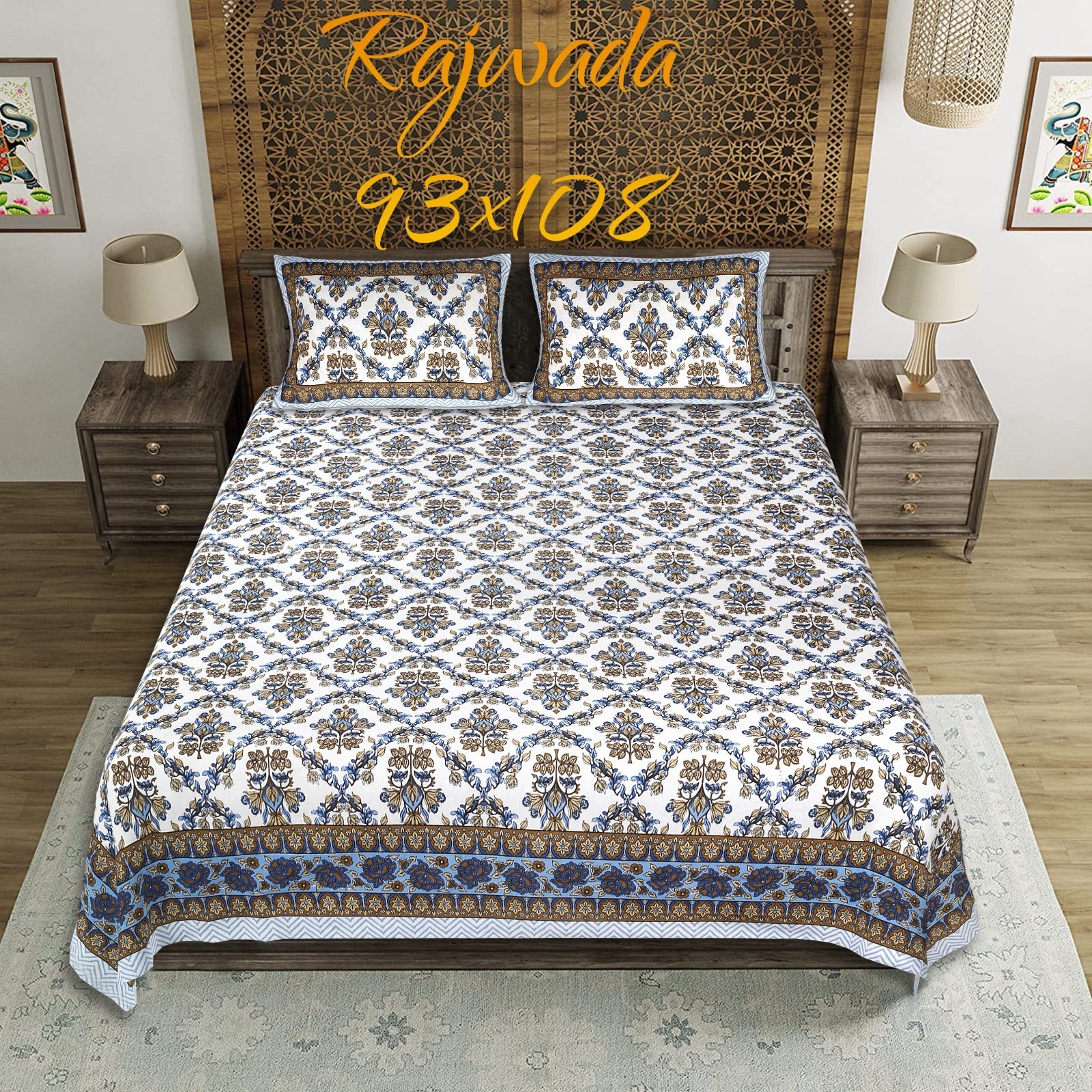 100%pure cotton traditional design bedsheet with 2 pillow cover