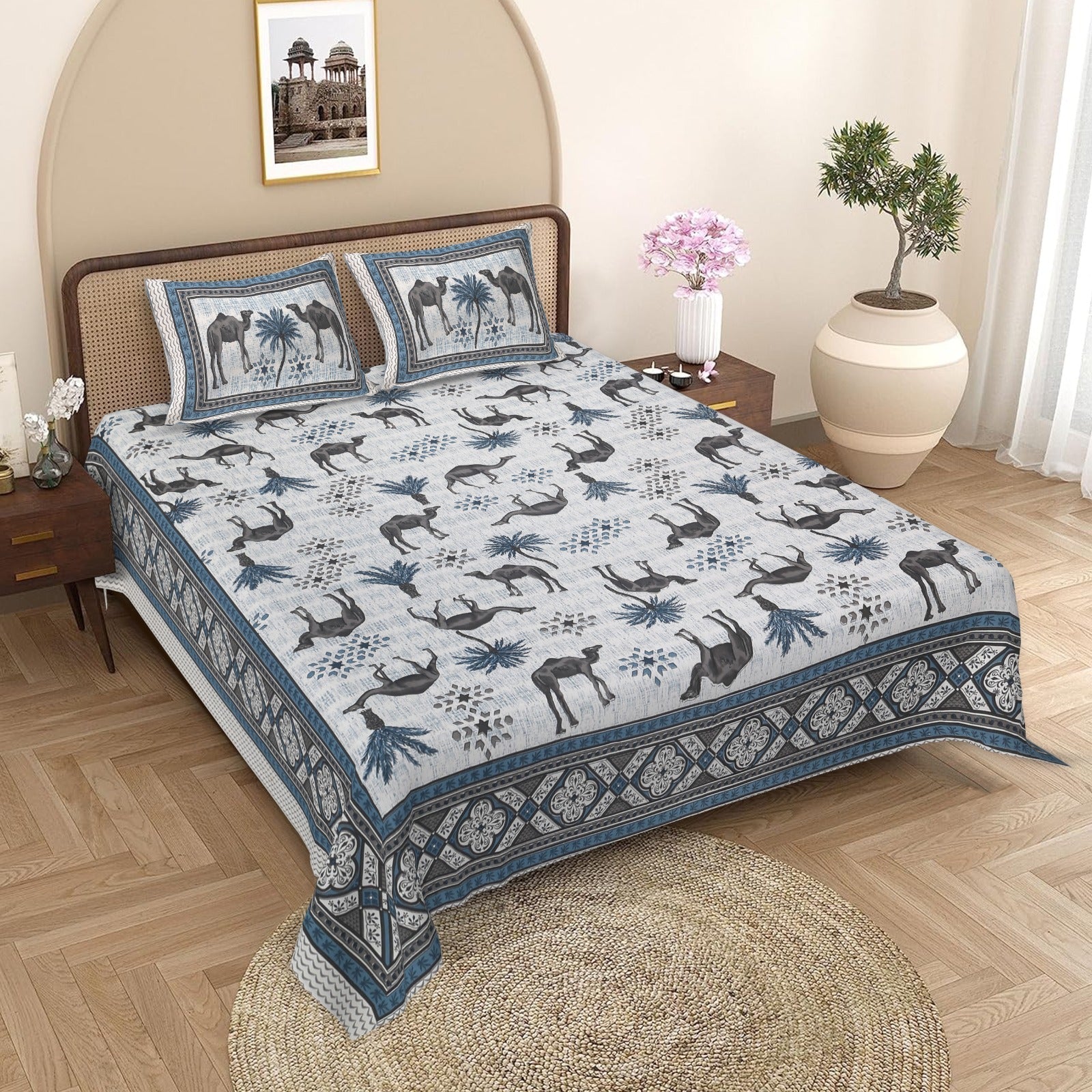 100%pure cotton traditional design bedsheet with 2 pillow cover