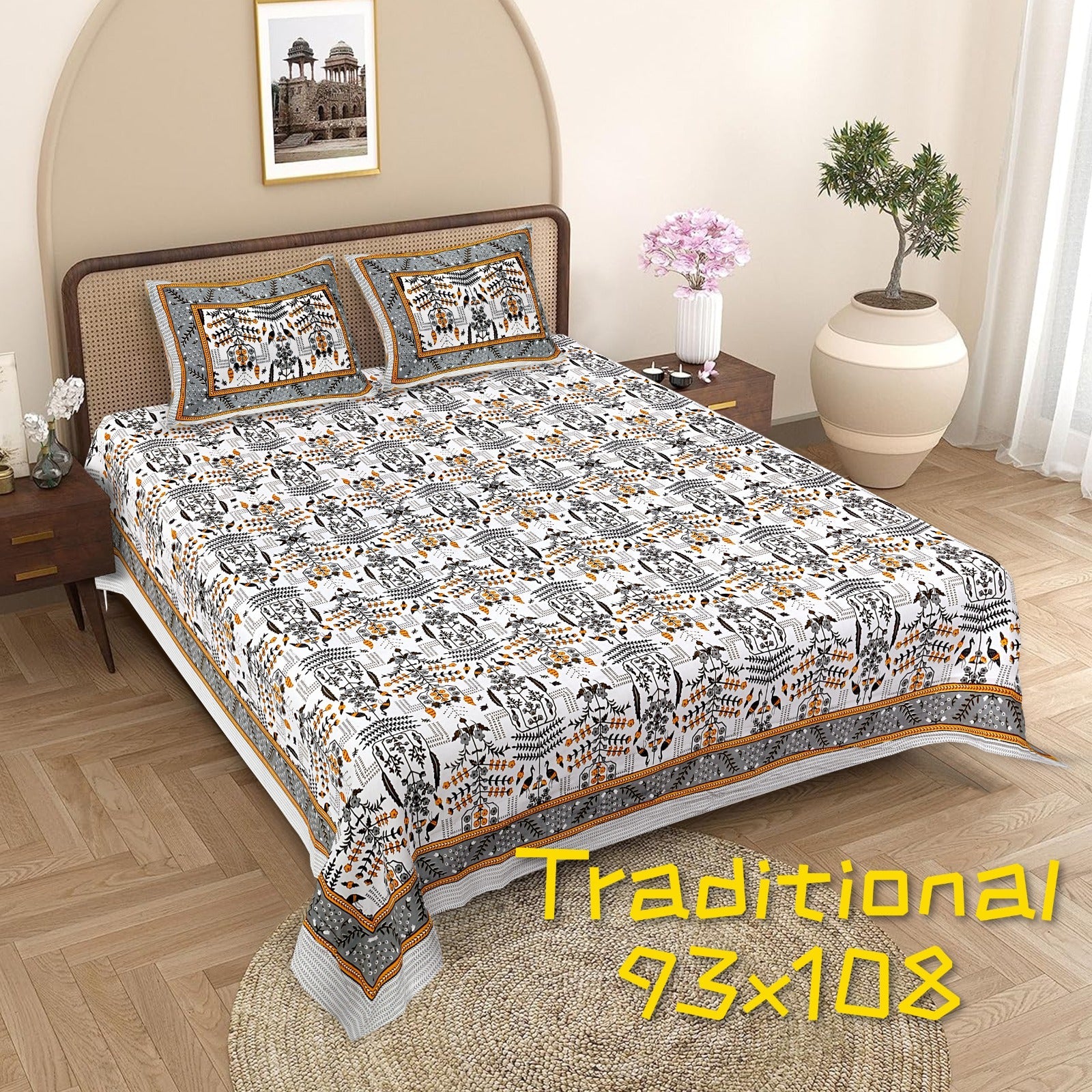 100%pure cotton traditional design bedsheet with 2 pillow cover