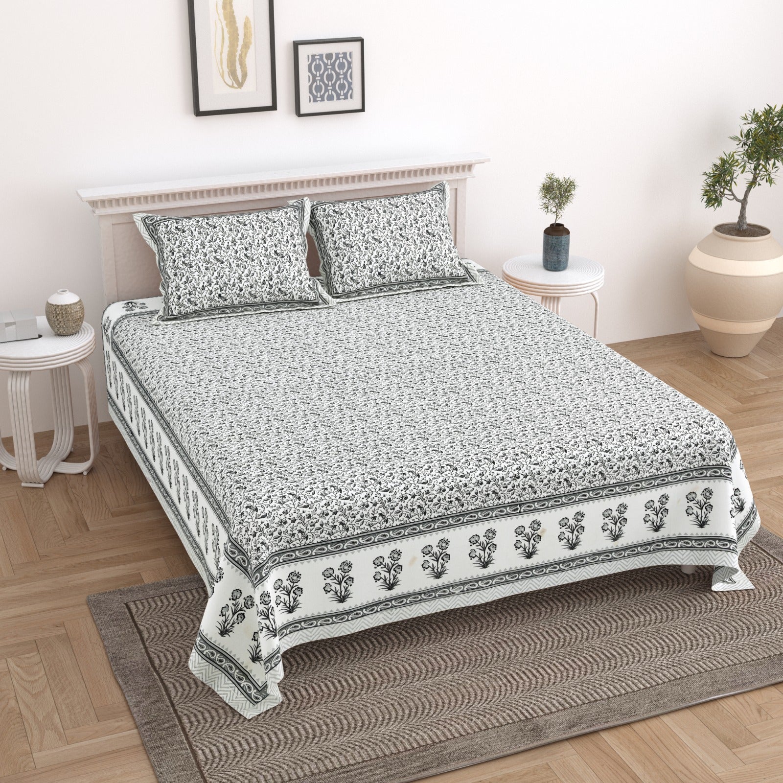 100%pure cotton traditional design bedsheet with 2 pillow cover